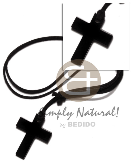 carabao black horn cross 40mm on adjustable leather thong - Adjustable Necklace