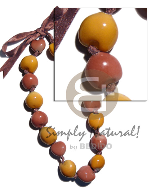 painted kukui nuts  alt. graduated  solid colors ( 16 pcs. ) / adjustable ribbon - Adjustable Necklace