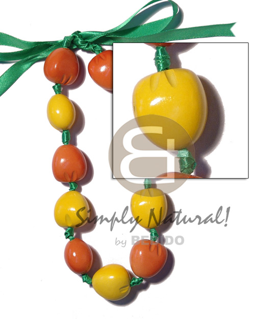 kukui nut  choker in graduated yellow & orange combination ( 11pcs. ) / adjustable ribbon - Adjustable Necklace