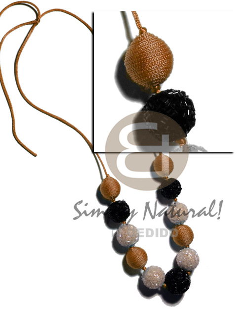 hand made 20mm 25mm round wrapped wood beads Adjustable Necklace