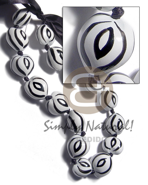 kukui seeds in animal print / zebra / 14 pcs. / in adjustable ribbon  the maximum length of 36in - Adjustable Necklace