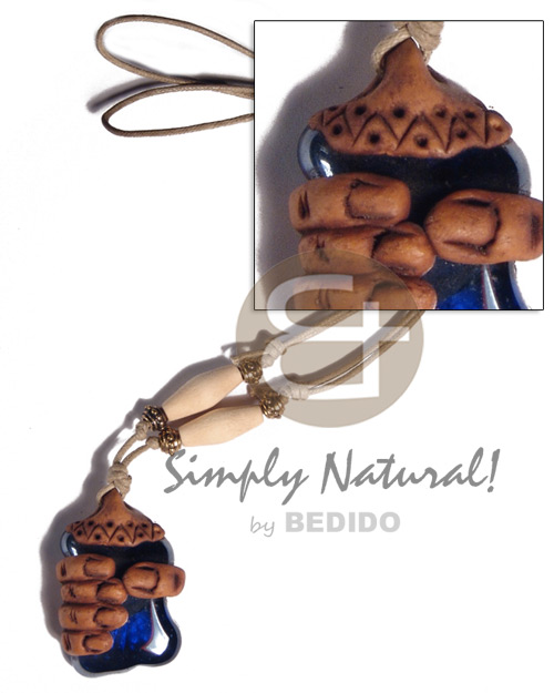 40mmx30mm  clay fingers  gemstone / adjustable beige wax cord /tribal clay series - Adjustable Necklace