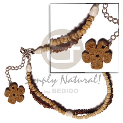 2 rows 2-3mm coco Pokalet tiger & bleach  nassa shell and dangling coco flower - Anklets