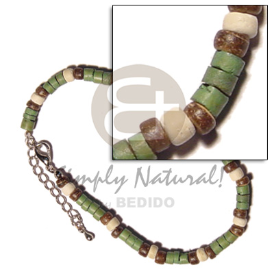 green 4-5mm coco heishe  nat. brown/bleach 4-5mm coco Pokalet. alt. - Anklets