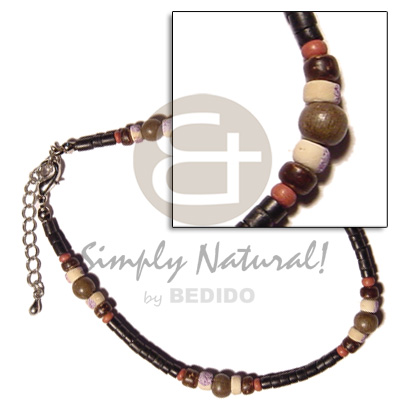 2-3mm coco black heishe  red/nat. brown/splashing/wood beads combination - Anklets