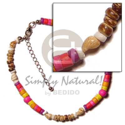 rainbotiger  coco heishe  4-5mm  nassa and white clam/pink wood beads - Anklets