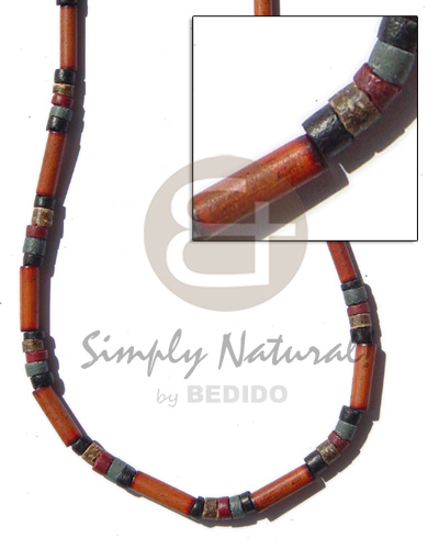 bamboo tube  black / blue /maroon/nat brown coco heishe - Bamboo Necklace