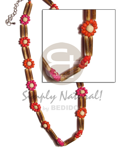 2 rows sig-id  2-3 coco Pokalet. flower-red/ pink combination  ext. chain - Bamboo Necklace