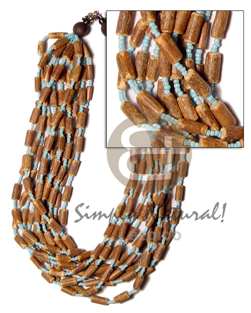 12 layer sig-ed  aqua blue glass beads - Bamboo Necklace