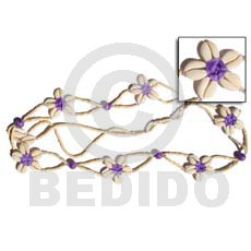 lavender floral cowrie shell belt  2-3mm coco heishe bleached - Belts