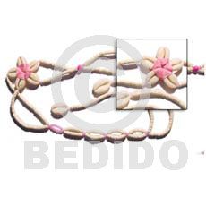 pink floral cowrie shell belt  2-3mm bleached coco heishe - Belts