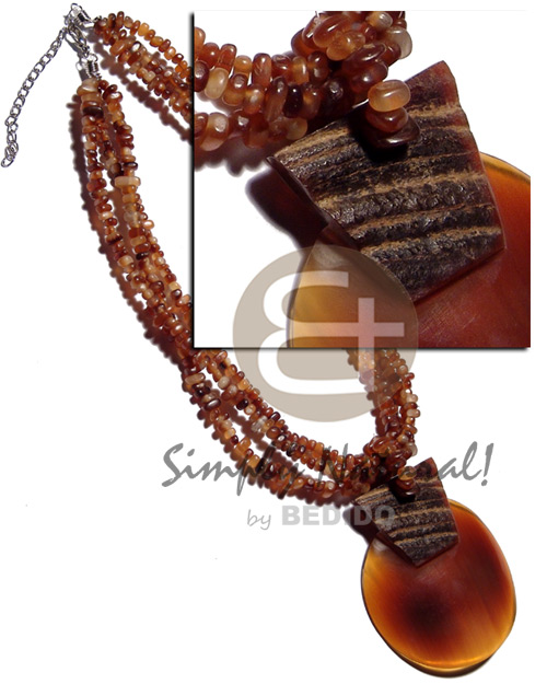 3 layers amber carabao horn nuggets  matching carved 70mmx60mm amber carabao horn pendant - Bone Necklace Horn Necklace