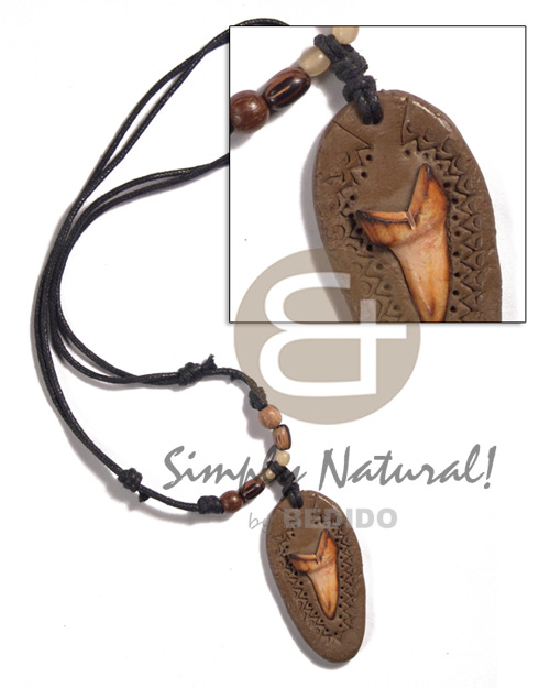 adjustable wax cord  50mmx25mm clay   carabao bone tusk  burning - Bone Necklace Horn Necklace