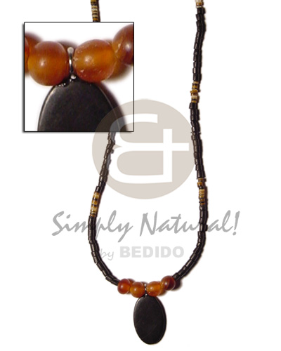 2-3mm coco heishe black / 4-5mm brown lip alt./black horn flat oval pendant  horn amber beads - Bone Necklace Horn Necklace