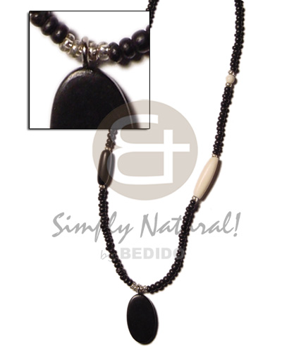 2-3 mm coco pokalet black  tube bone/horn accent /silver beads and horn flat oval pendant - Bone Necklace Horn Necklace