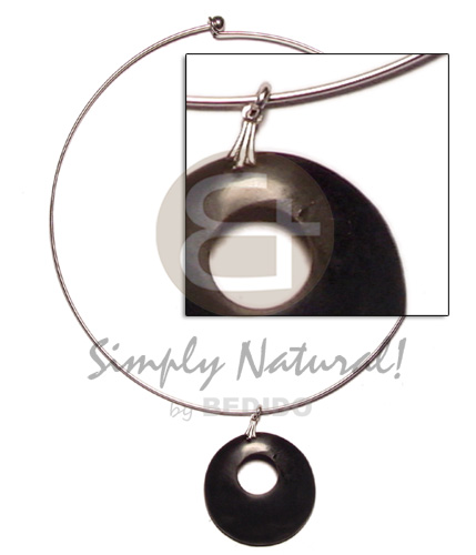 nickel-free silver hoop ring  40mm black horn round   middle hole - Bone Necklace Horn Necklace