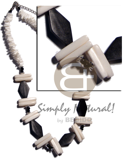carabao bone sticks and carabao diamond black horn  white rose combination - Bone Necklace
