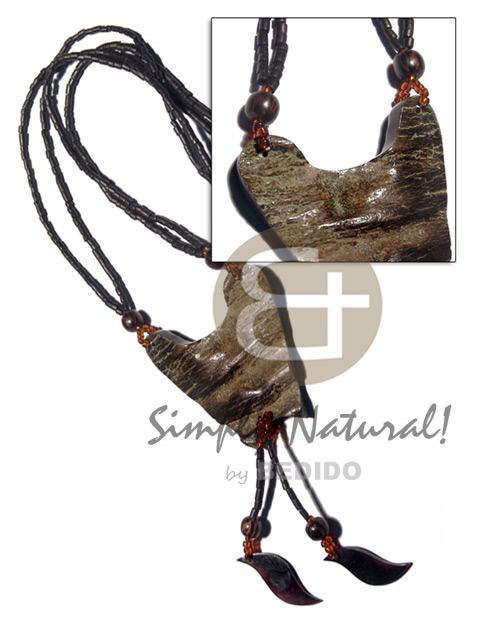 2 layers 2-3mm coco black heishe  50mmx60mmx30mm tassled carabao horn pendant / 18 in. plus 2in. tassles - Bone Necklace