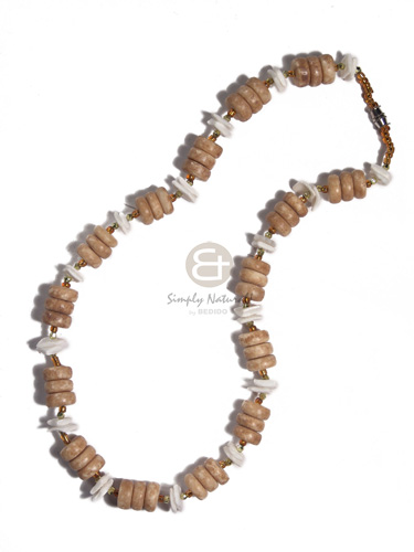 10mm carabao antique bone  pokalet  white rose and glass beads combination - Bone Necklace