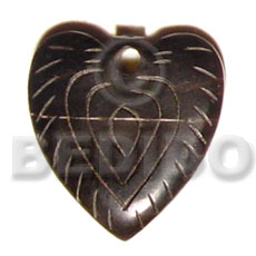 carved horn heart 35mm - Bone Pendants