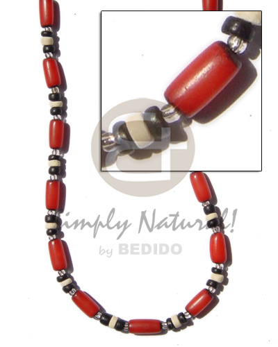 red buri tube  black /bleach coco Pokalet & glass beads - Bright & Vivid Color Necklace