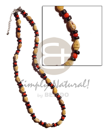 nassa tiger  4-5mm black coco Pokalet. combination  red glass beads - Bright & Vivid Color Necklace