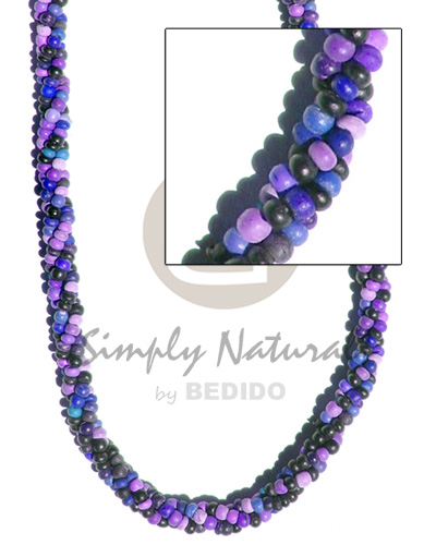 3 layers twisted  2-3mm coco Pokalet./  blue/lavender/black combination - Bright & Vivid Color Necklace
