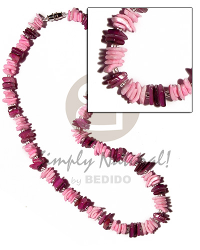 pink sq. cut hammershell & pink white rose combination  glass beads accent - Bright & Vivid Color Necklace