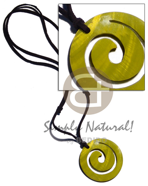 50mm colored spiral kabibe pendant in adjustable leather thong - Bright & Vivid Color Necklace