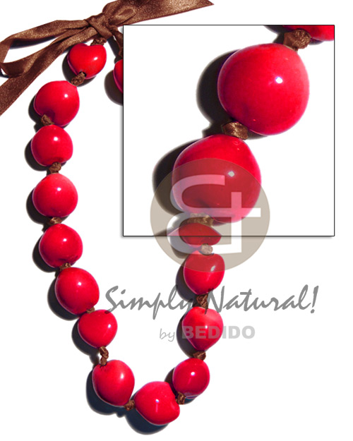 painted graduated kukui nuts  / bright red ( 16 pcs. ) / adjustable ribbon - Bright & Vivid Color Necklace