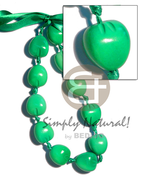 kukui nut  choker in graduated lime green  ( 11pcs. ) / adjustable ribbon - Bright & Vivid Color Necklace