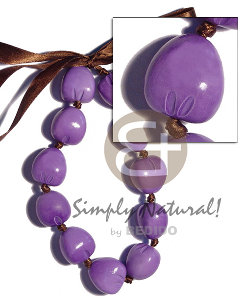 kukui nut  choker in graduated lavender  ( 11pcs. ) / adjustable ribbon - Bright & Vivid Color Necklace