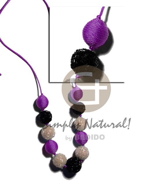 20mm/25mm round wrapped wood beads  in satin cord / 36in adjustable - Bright & Vivid Color Necklace