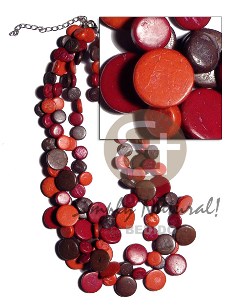 3 layers 10mm and 15mm alt. orange/red/brown coco sidedrill - Bright & Vivid Color Necklace