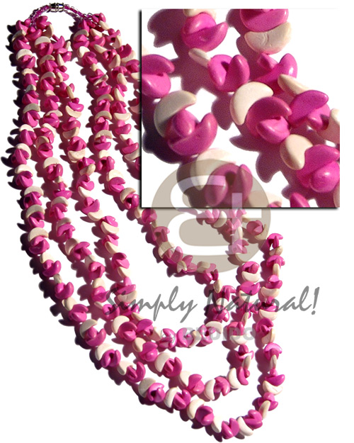 3 layers coco quarter moon in graduated layers 24in/22in/20in. in pink & bleach white combination - Bright & Vivid Color Necklace
