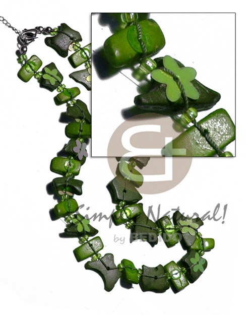 floating coco chips  glass beads and floral sequins accent / green tones - Bright & Vivid Color Necklace