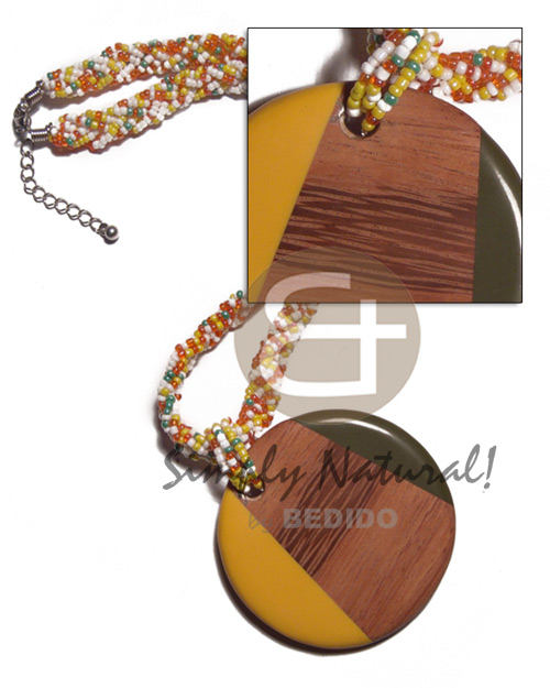 round 60mm patched bayong wood and resin combination in flat twisted glass beads / 16mm - Bright & Vivid Color Necklace