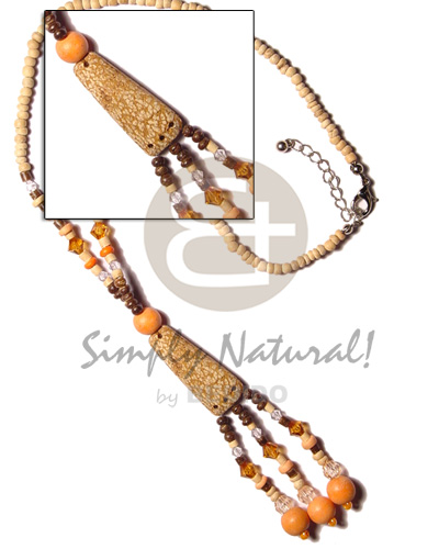 3 tassle 2-3 coco and mahogany  orange wood beads and acrylic crystals - Bright & Vivid Color Necklace