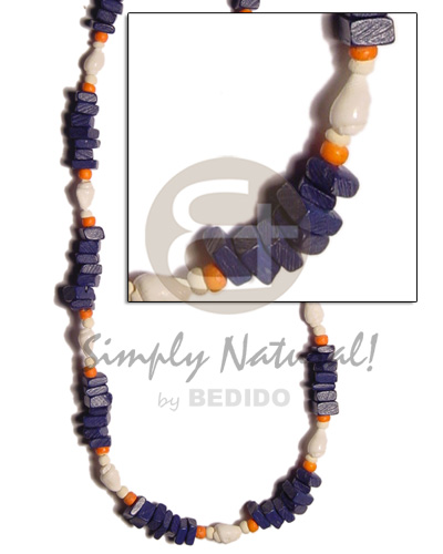 navy blue coco sq. cut  nassa white alt. and orange 2-3 coco Pokalet. - Bright & Vivid Color Necklace