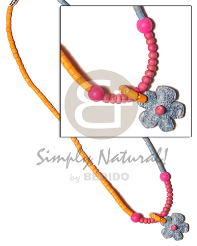 2-3mm coco Pokalet/orange/pink/blue   coco flower pendant and wood beads - Bright & Vivid Color Necklace