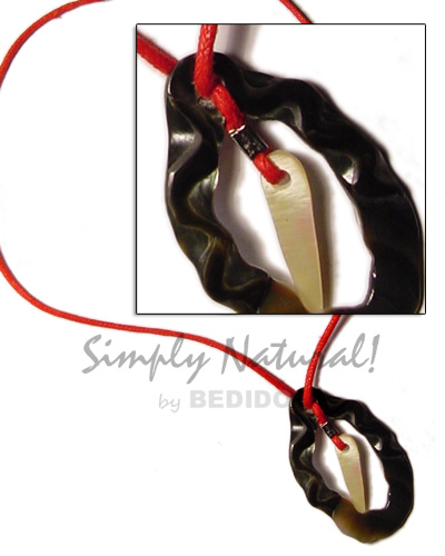 freeform 65mm wavy blacklip  pointed MOP center on red wax cord - Bright & Vivid Color Necklace
