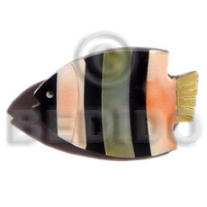 inlaid fish black tab/orange luhuanus shell/ hammershell brooch - Brooch
