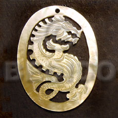 oval MOP dragon carving 45mm - Carved Pendants