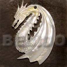 flying dragon MOP carving 45mm - Carved Pendants