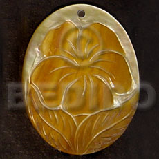oval MOP  skin flower carving design 40mm - Carved Pendants