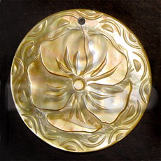 round MOP intricate 5 petal flower carving 40mm - Carved Pendants