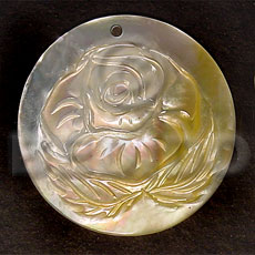 round MOP  rose carving 40mm - Carved Pendants