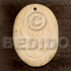 oval melo  carving 40mm - Carved Pendants