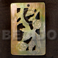rectangular floral carving MOP 40mm - Carved Pendants