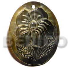 oval black lip  flower carving  50mmx40mm - Carved Pendants